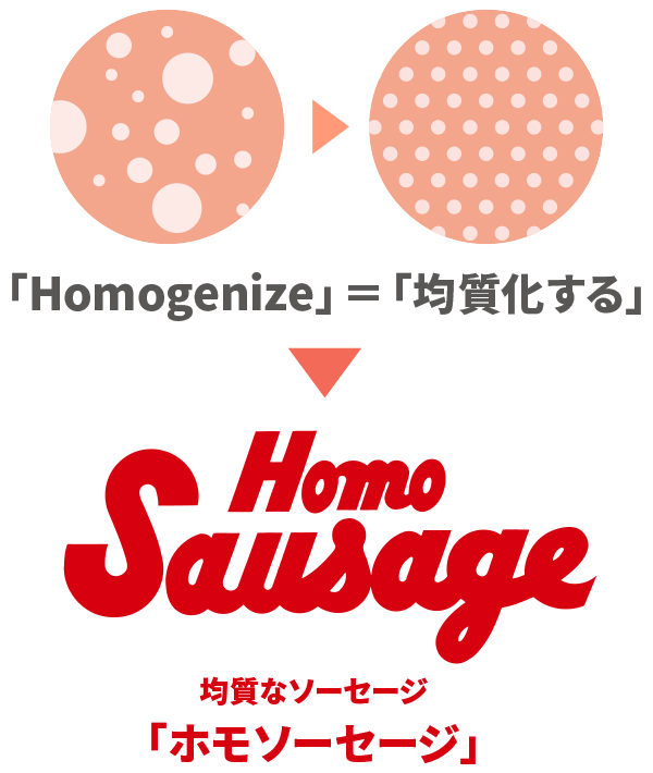 「Homogenize」＝「均質化する」＞均質なソーセージ「ホモソーセージ」