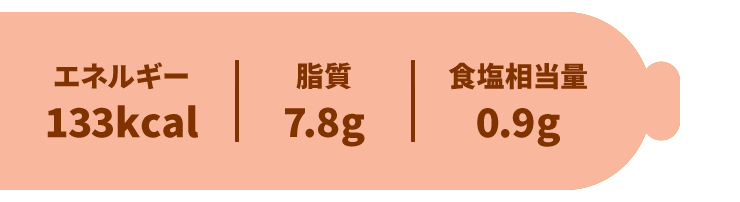エネルギー：133kcal／脂質：7.8g／食塩相当量：0.9g