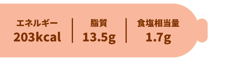 エネルギー：203kcal／脂質：13.5g／食塩相当量：1.7g